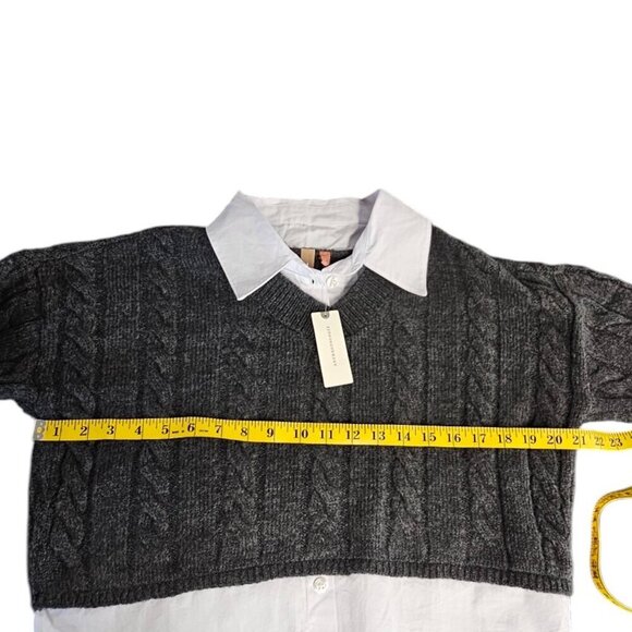 Anthropologie Pilcro Cropped Cable-Knit Twofer Sweater, Grey, White, Size S - Picture 6 of 9